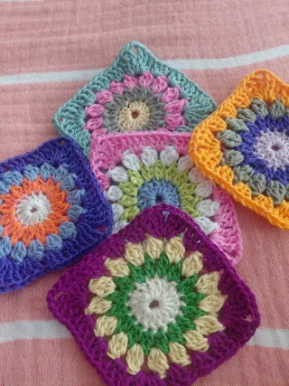 5 Cuadros Granny Crochet Algodón