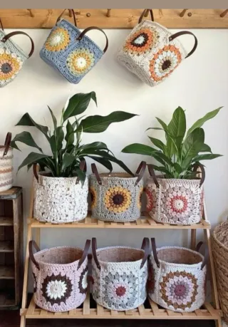 5 Cuadros Granny Crochet Algodón