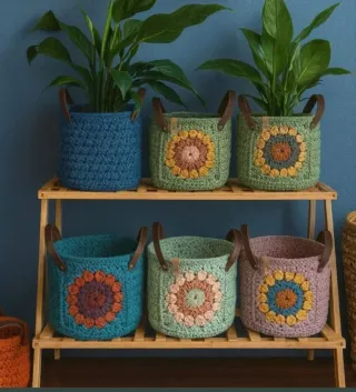 5 Cuadros Granny Crochet Algodón