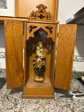 Capilla portátil antigua limosnera Virgen