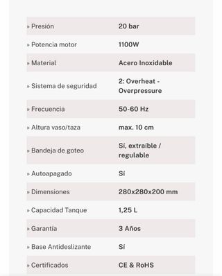 Cafetera Espresso CREATE Acero Inoxidable