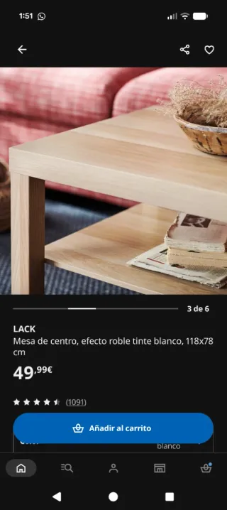 Mesa de centro Ikea Lack de madera