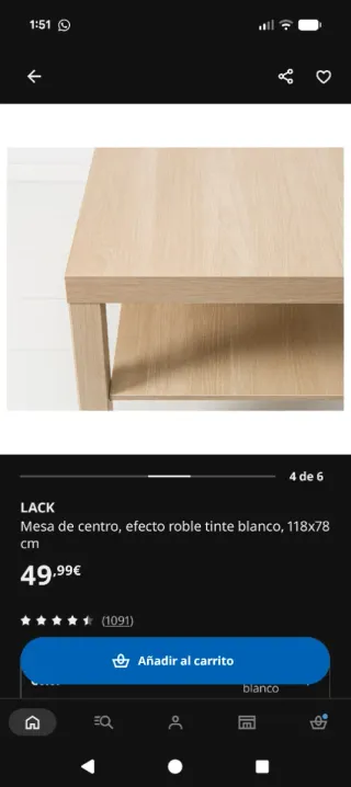 Mesa de centro Ikea Lack de madera
