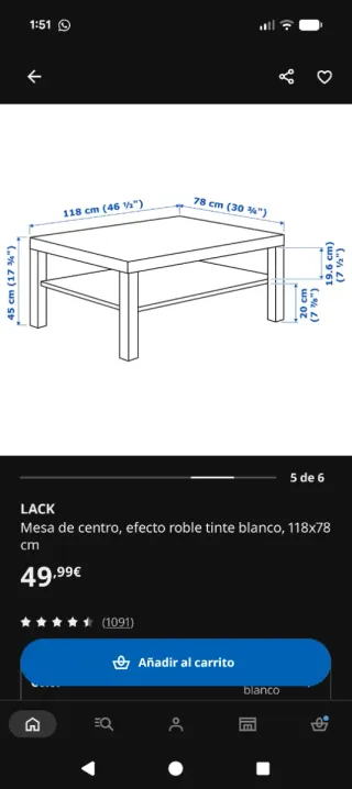 Mesa de centro Ikea Lack de madera