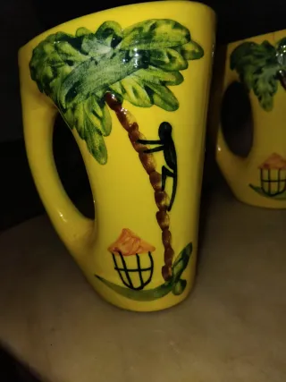 Juego Jarra y Tazas Cerámica Pintada a Mano