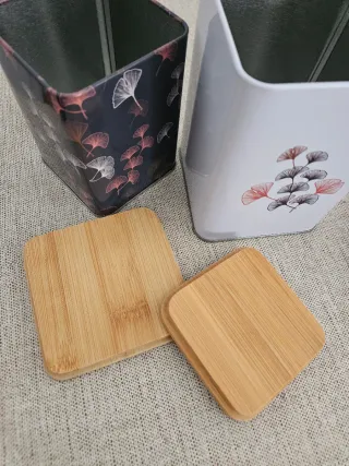 Conjunto 2 Cajas Metal Tapa Bambú