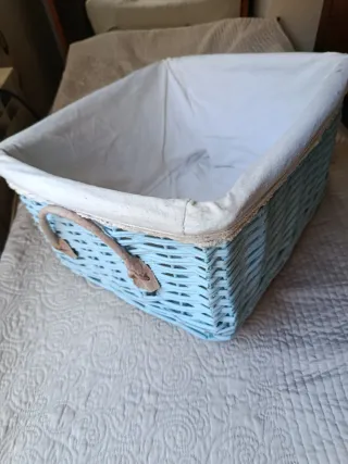 Cestas mimbre y tela rosa/beige