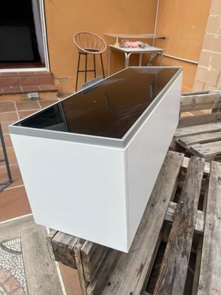 Mueble salón blanco y negro cristal