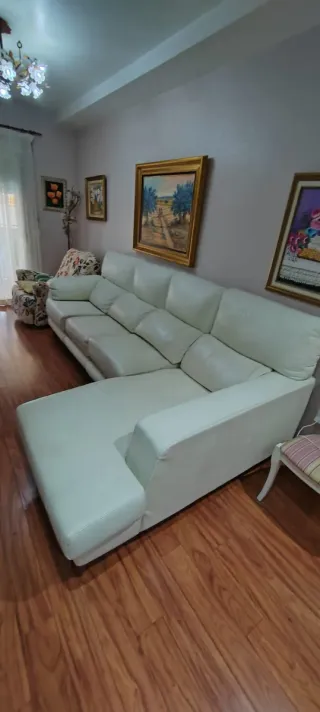 Sofá Chaise Longue Piel Blanco