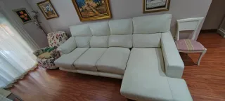Sofá Chaise Longue Piel Blanco