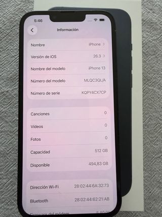 iPhone 13 512GB Negro - Batería 100%. Estado excel