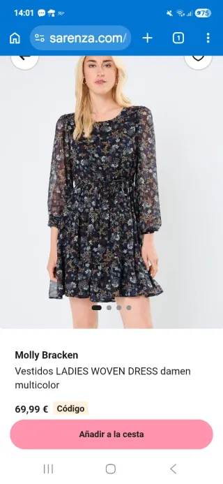 Vestido gasa Molly Bracken floral marron y beige