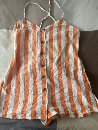Mono corto tirantes rayas naranja y blanco