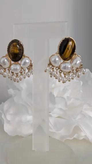 Pendientes flamenca piedras y perlas