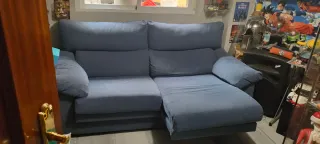 Sofá 195cm tela azul/gris