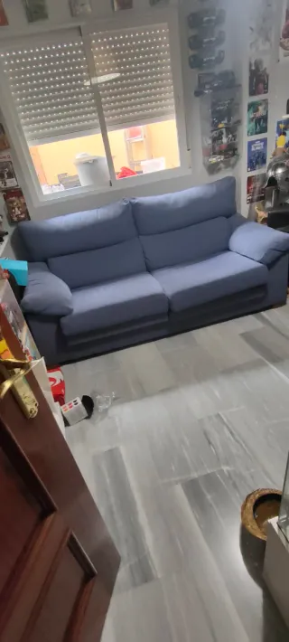 Sofá 195cm tela azul/gris