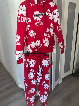 Conjunto ICON rojo flores y logo