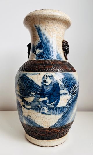 Gran jarrón de porcelana china azul y blanco