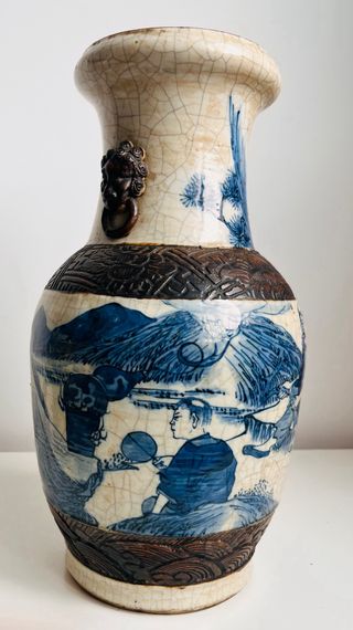 Gran jarrón de porcelana china azul y blanco