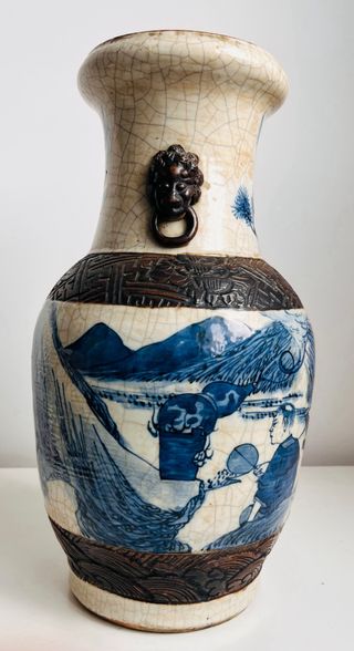 Gran jarrón de porcelana china azul y blanco