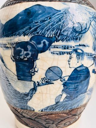 Gran jarrón de porcelana china azul y blanco