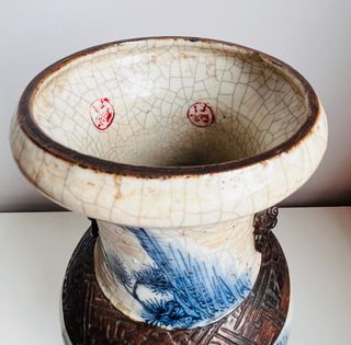 Gran jarrón de porcelana china azul y blanco