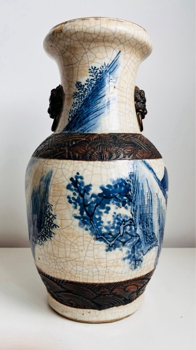 Gran jarrón de porcelana china azul y blanco