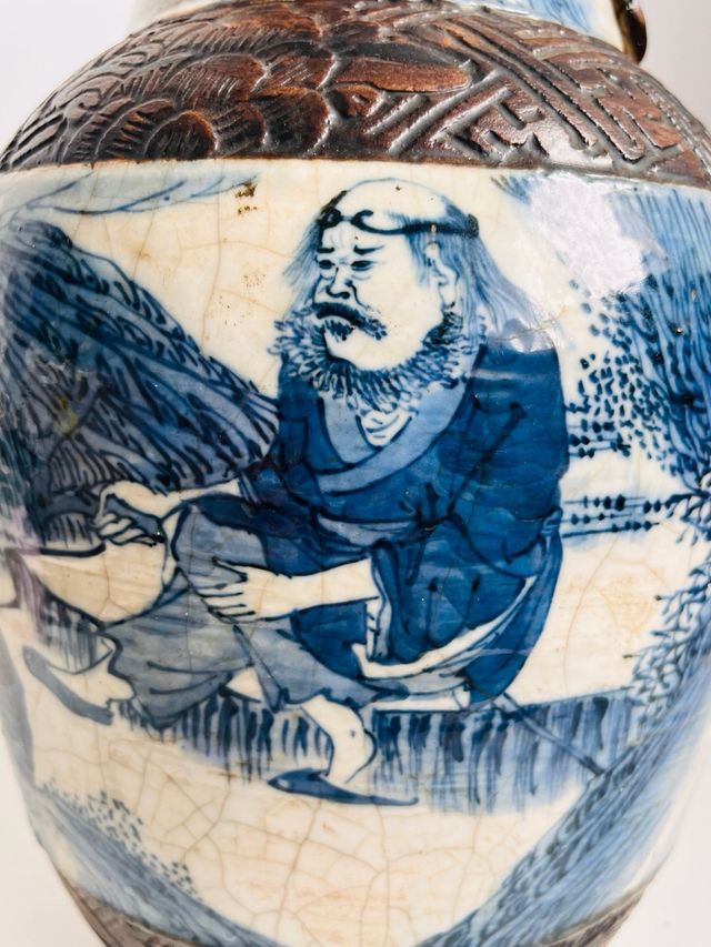 Gran jarrón de porcelana china azul y blanco