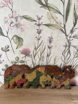 Decoración Elefantes Madera Tallada Étnica