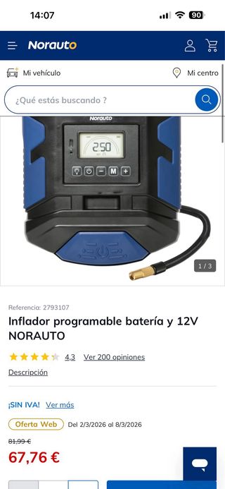 Norauto Compresor Recargable 12V