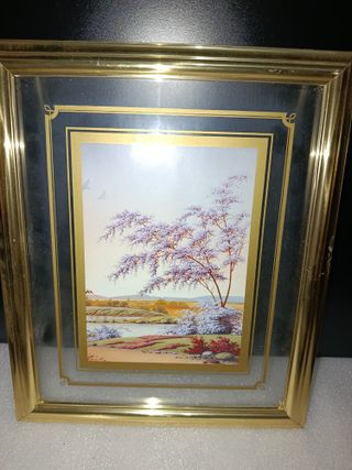 Cuadro paisaje dorado y multicolor