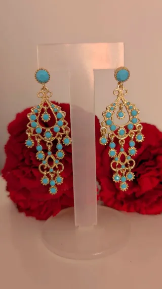 Pendientes Flamenca Dorados Turquesa
