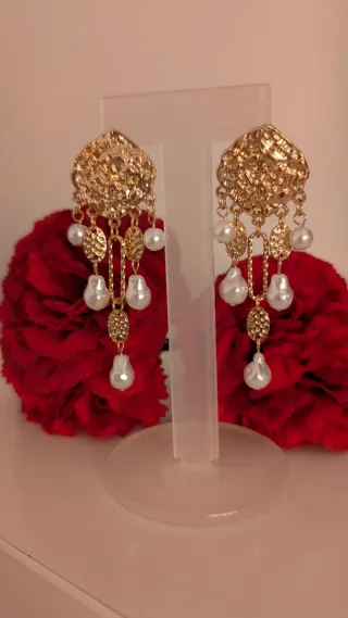 Pendientes Flamenca Dorados con Perlas