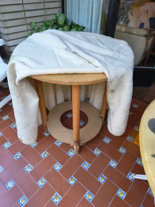 Mesa camilla redonda con cristal y faldilla