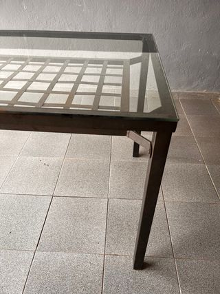 Mesa de jardín cristal y metal