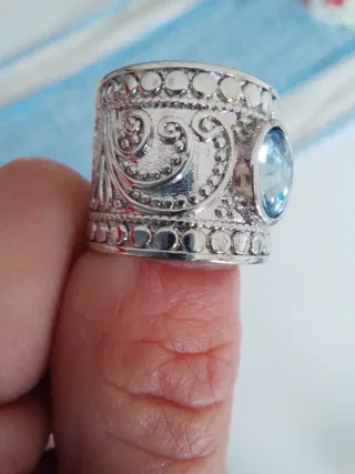 Anillo vintage bisutería azul plata