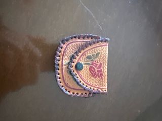 Portamonete in pelle con rosa