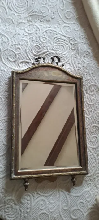 Espejo de cómoda antiguo dorado y plateado