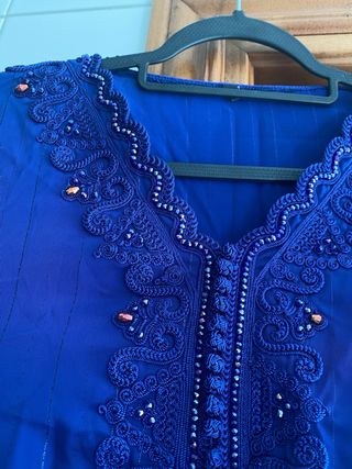 Vestido/Caftán Fiesta Azul y Dorado