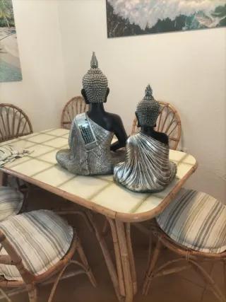 Escultura Buda Negro y Plata