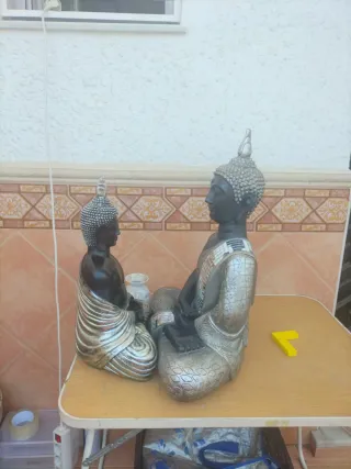 Escultura Buda Negro y Plata
