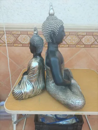 Escultura Buda Negro y Plata