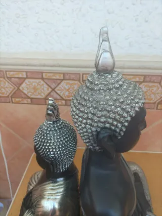 Escultura Buda Negro y Plata