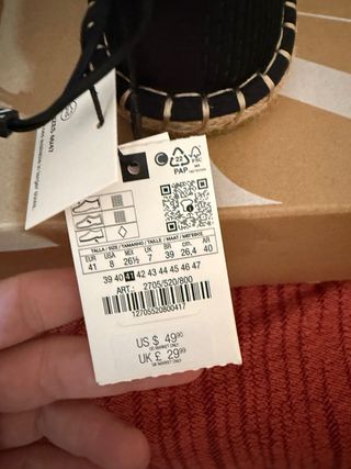 Alpargatas Zara Negras Talla 41 Nuevas