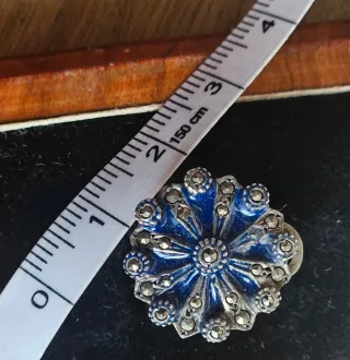 Pendientes Plata Marcasitas Esmalte Azul Antiguos