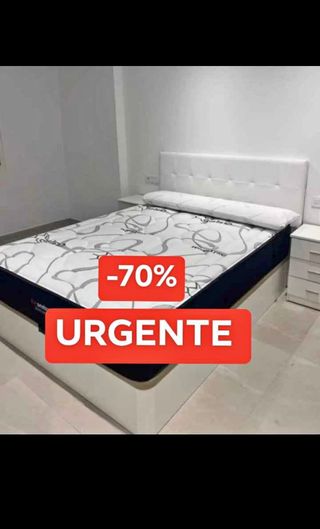 Cama blanca con colchón y descuento -70%