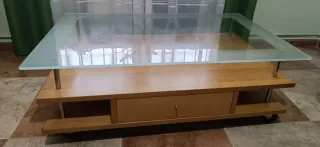 Mesa centro cristal templado y madera