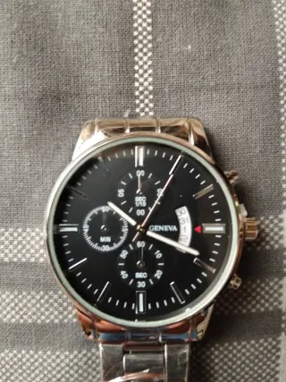 Reloj Geneva Hombre Negro y Plateado