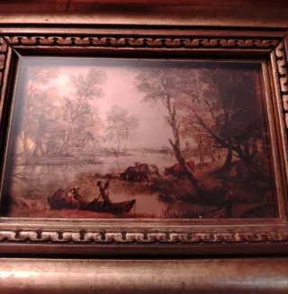 Coppia Quadretti Barocchi con Ponte e Barca