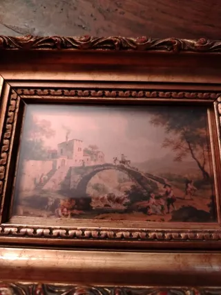 Coppia Quadretti Barocchi con Ponte e Barca